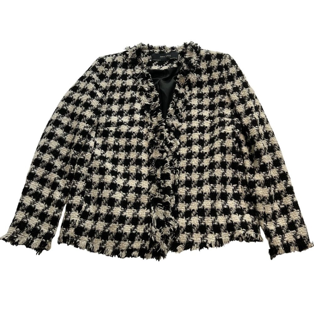Zara Basic Tweed Blazer Jacket In Black White - image 1